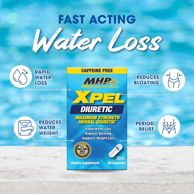Maximum Human Performance MHP Xpel Maximum Strength Diuretic Water Pills, for Water Retention Relief, Caffeine-Free with Vitamin B-6 Potassium Dandelion Root, 80 Capsules - Image 5